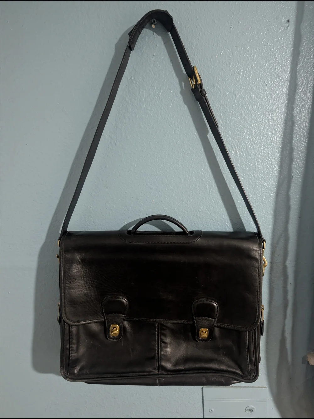 Coach Black Leather Work Briefcase with Top Handle and Strap
